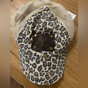 Leopard Trucker hat with authentic Louis Vuitton patch. Never worn with tag